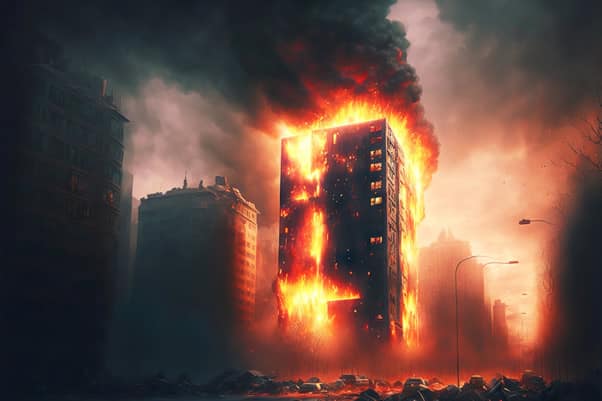 burning building not protected by Barrier Passive Fire Protection